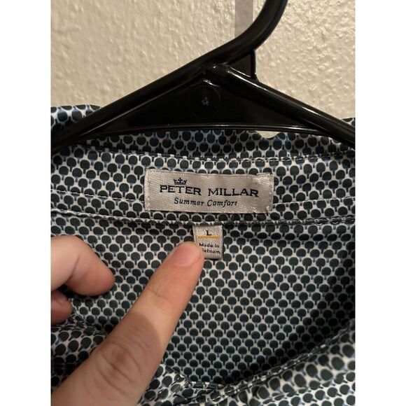 Peter Millar Mens Large Summer Comfort Polo Shirt Pickleball Paddle Print Green - Picture 3 of 7